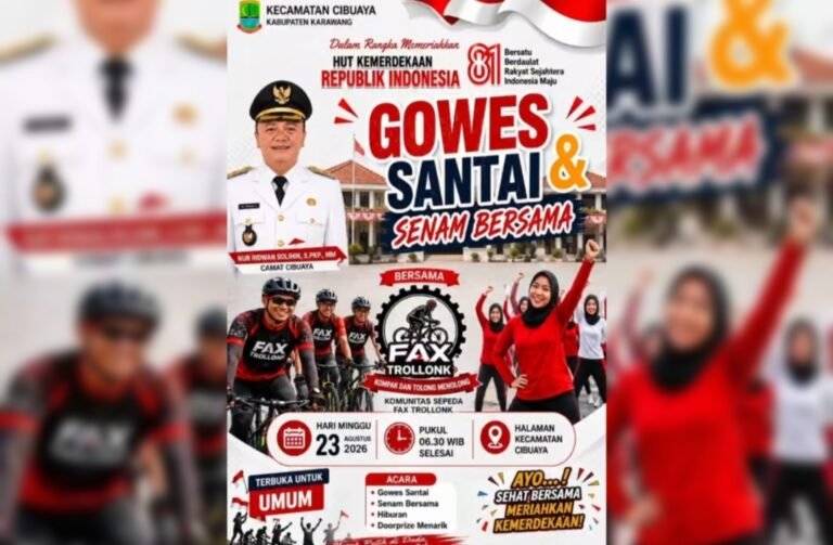 Meriahkan HUT RI ke-81, Camat Cibuaya Ajak Warga Gowes dan Senam Bareng FAX Trollonk