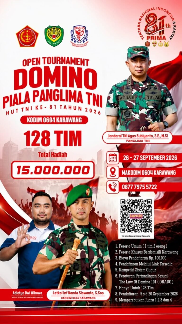 Dandim 0604 Karawang Ajak Warga Ikut Open Tournament Domino Piala Panglima TNI, Total Hadiah Rp15 Juta   
